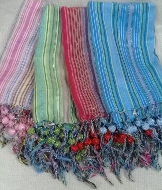 hand loomed viscose scarf with beaded lolli